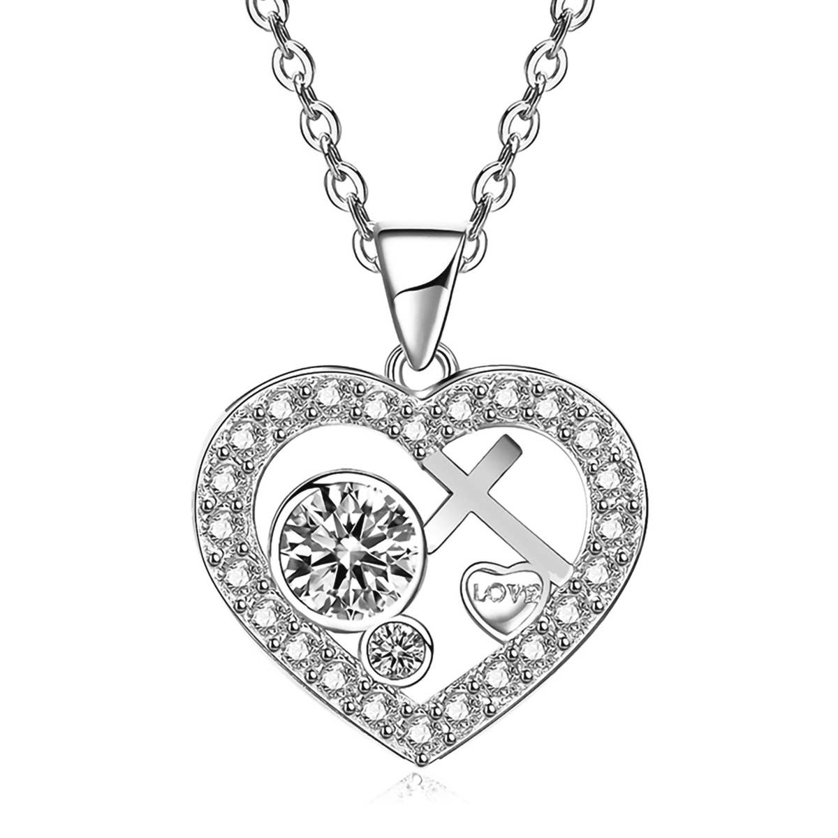 Diamond Cross Heart Pendant Necklace
