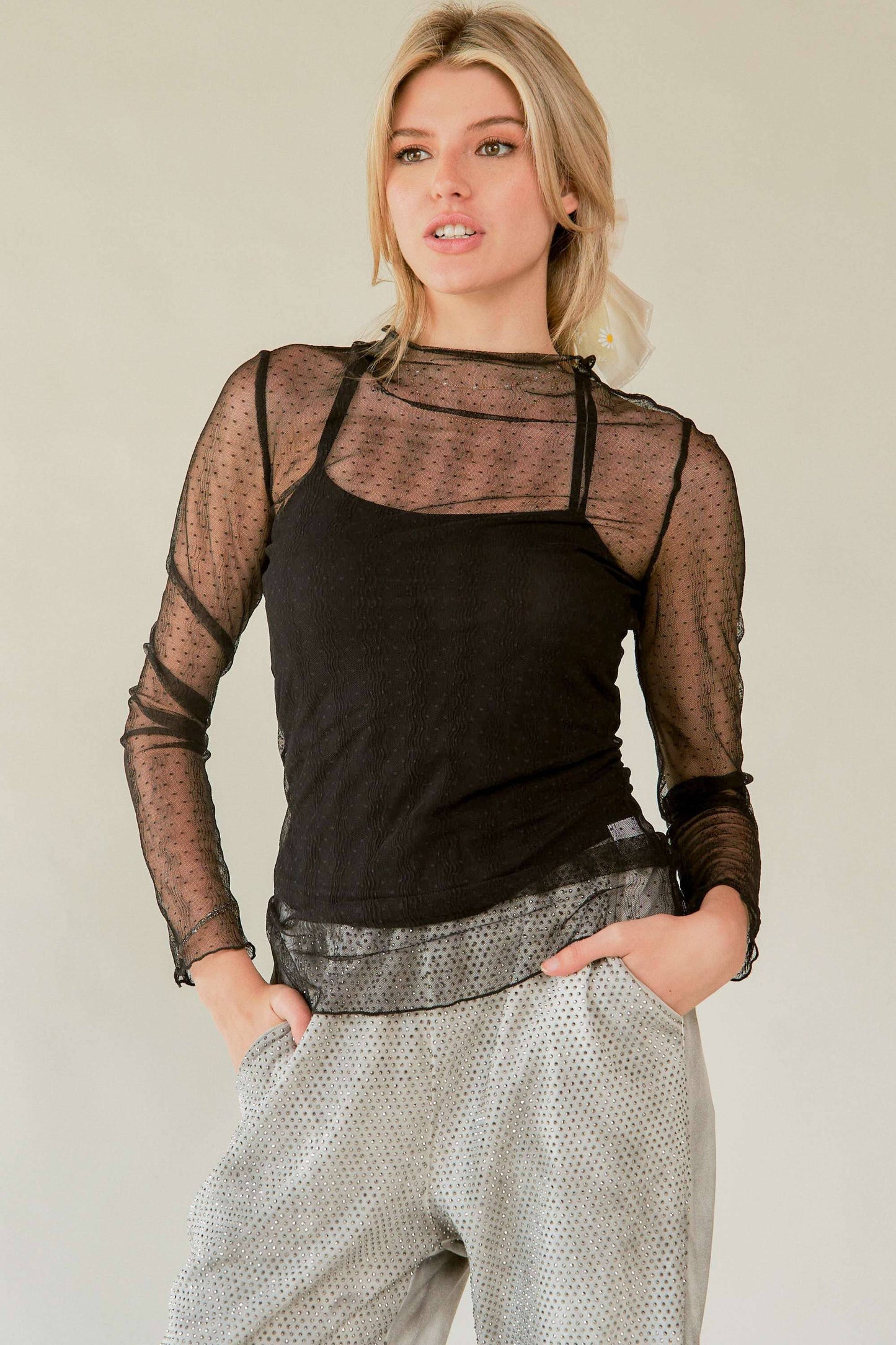 Jacquelyn Dotted Mesh Top