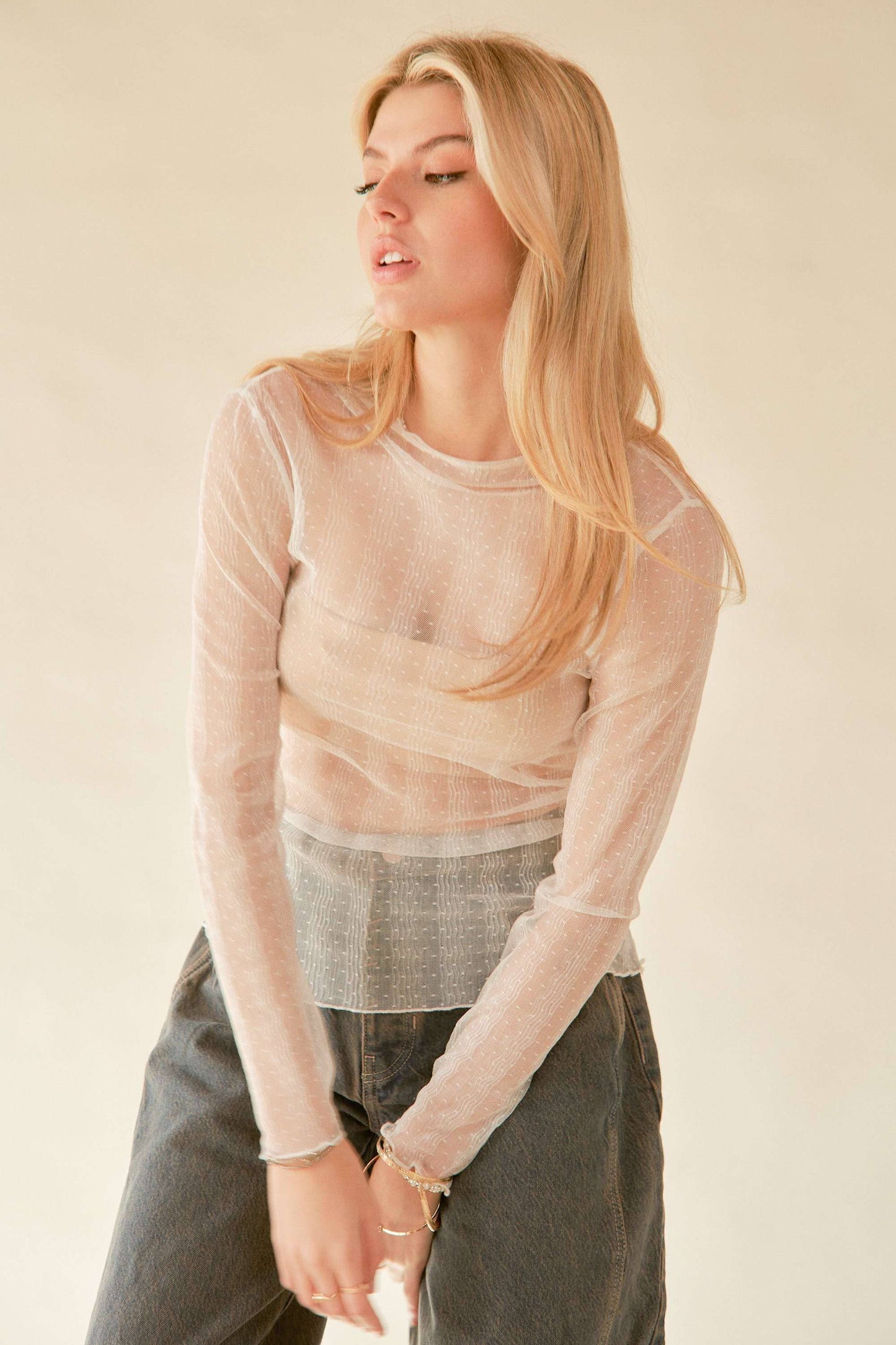 Jacquelyn Dotted Mesh Top