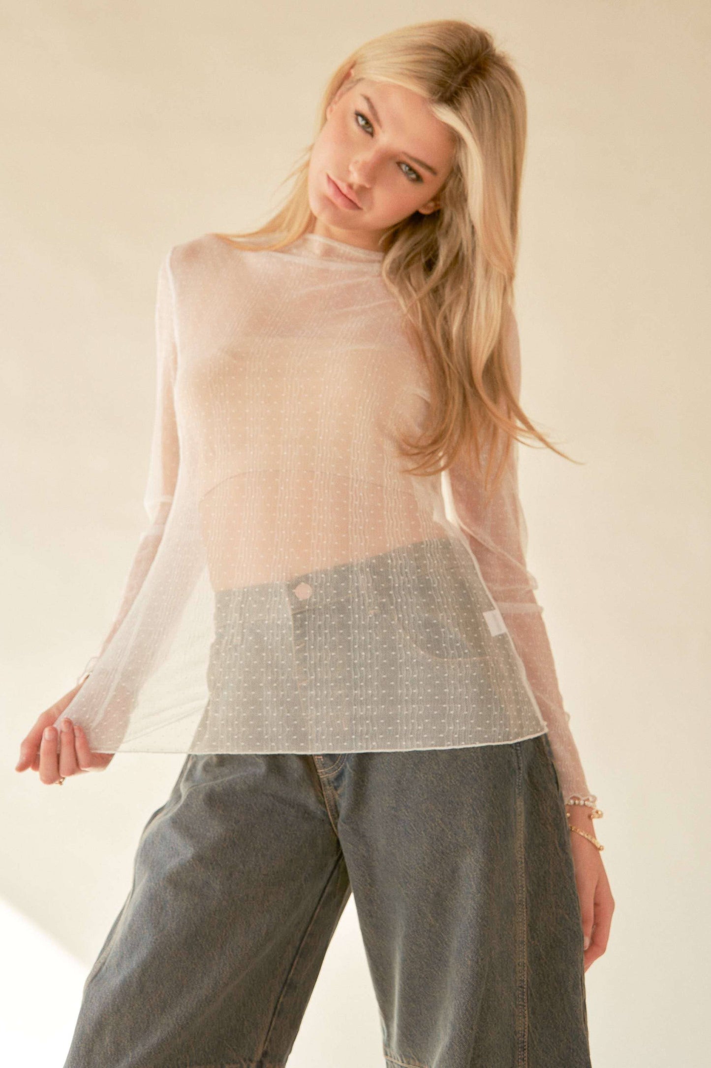 Jacquelyn Dotted Mesh Top