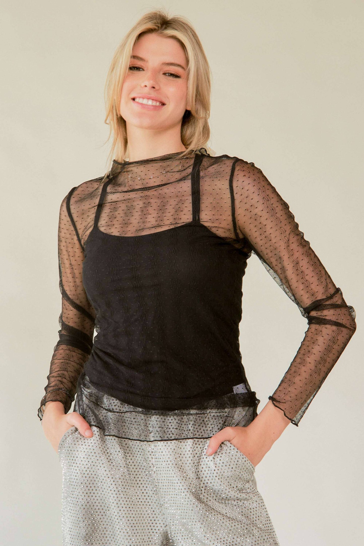 Jacquelyn Dotted Mesh Top