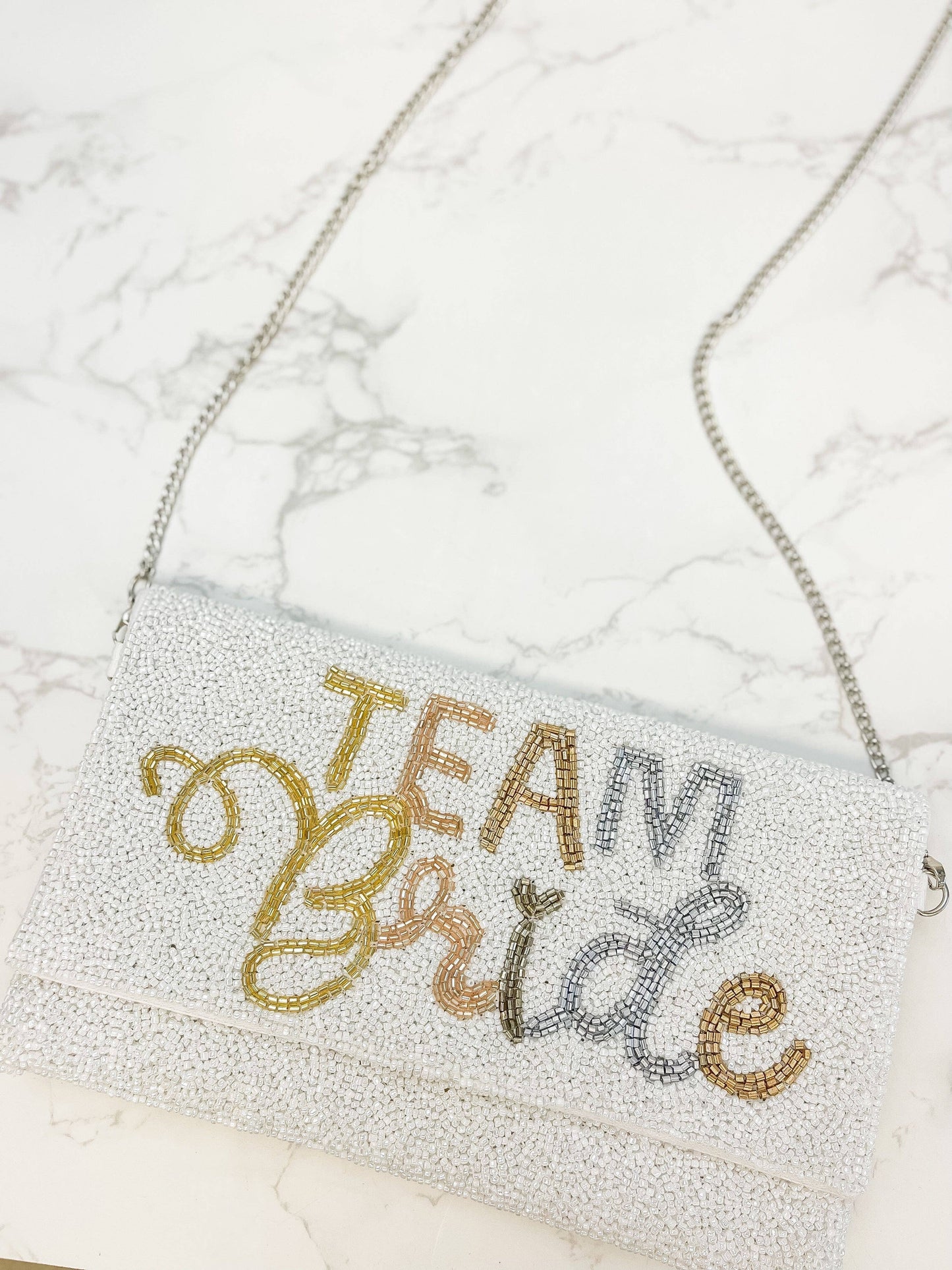 Team Bride Beaded Convertible Crossbody Bag