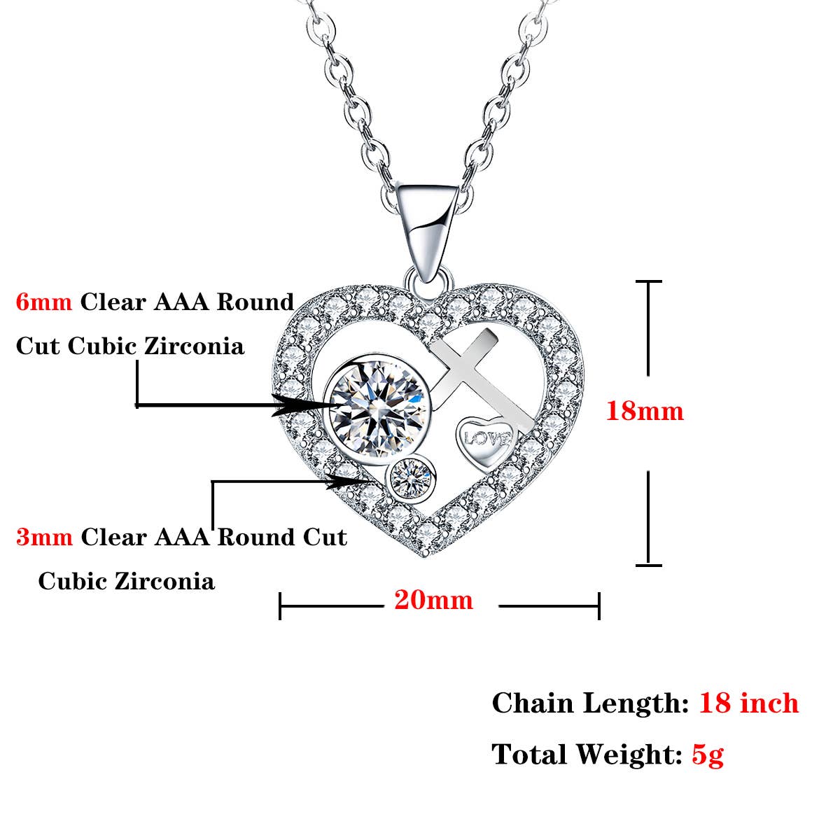 Diamond Cross Heart Pendant Necklace