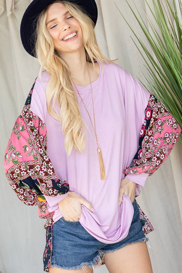 Quilt Print Back Long Sleeve Top