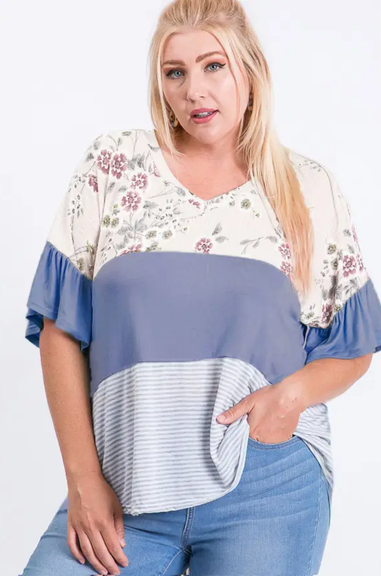 Ruffle Color Block Top