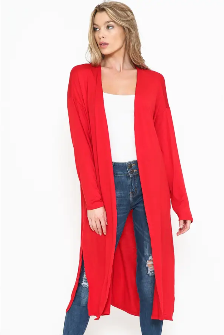 Dorey Red Long Sleeve Duster Cardigan