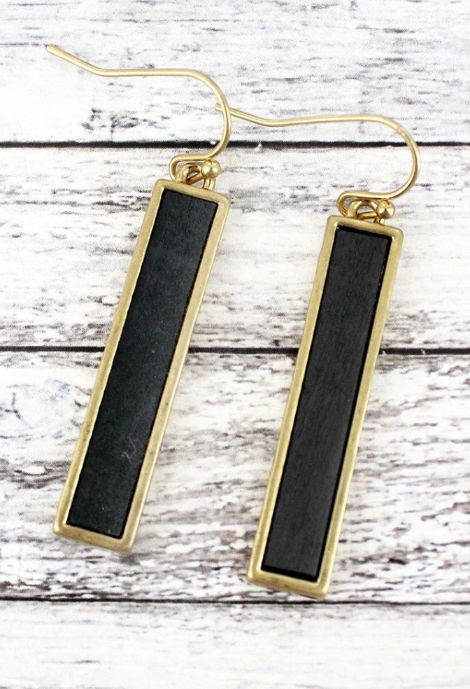 Gray Wood Bar Earrings