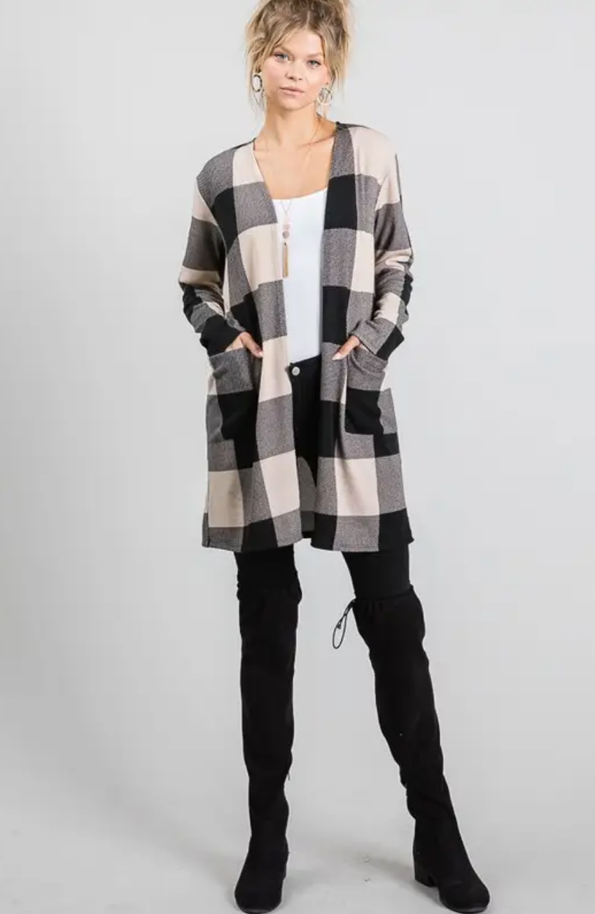Checkered Cardigan - Black/Ivory
