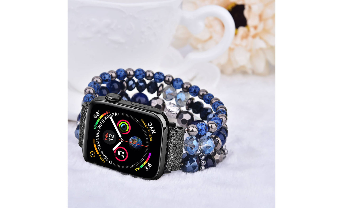 ShopTrendsNow - Beaded Apple Watch Elastic Bracelet Band: 38/40/41mm / Pink/White Pearl