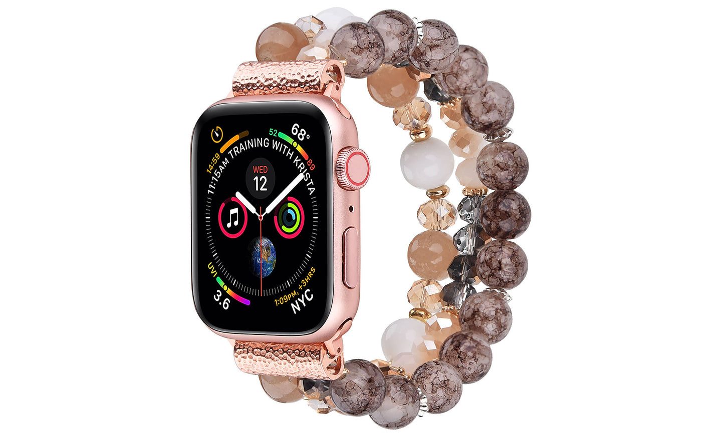 ShopTrendsNow - Beaded Apple Watch Elastic Bracelet Band: 38/40/41mm / Pink/White Pearl