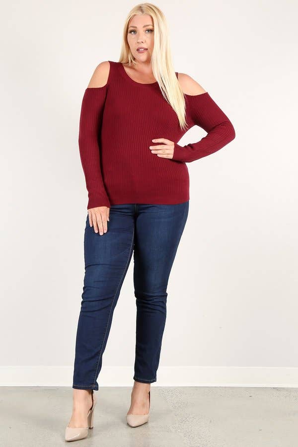 Cold Shoulder Ribbed Sweater Knit Top