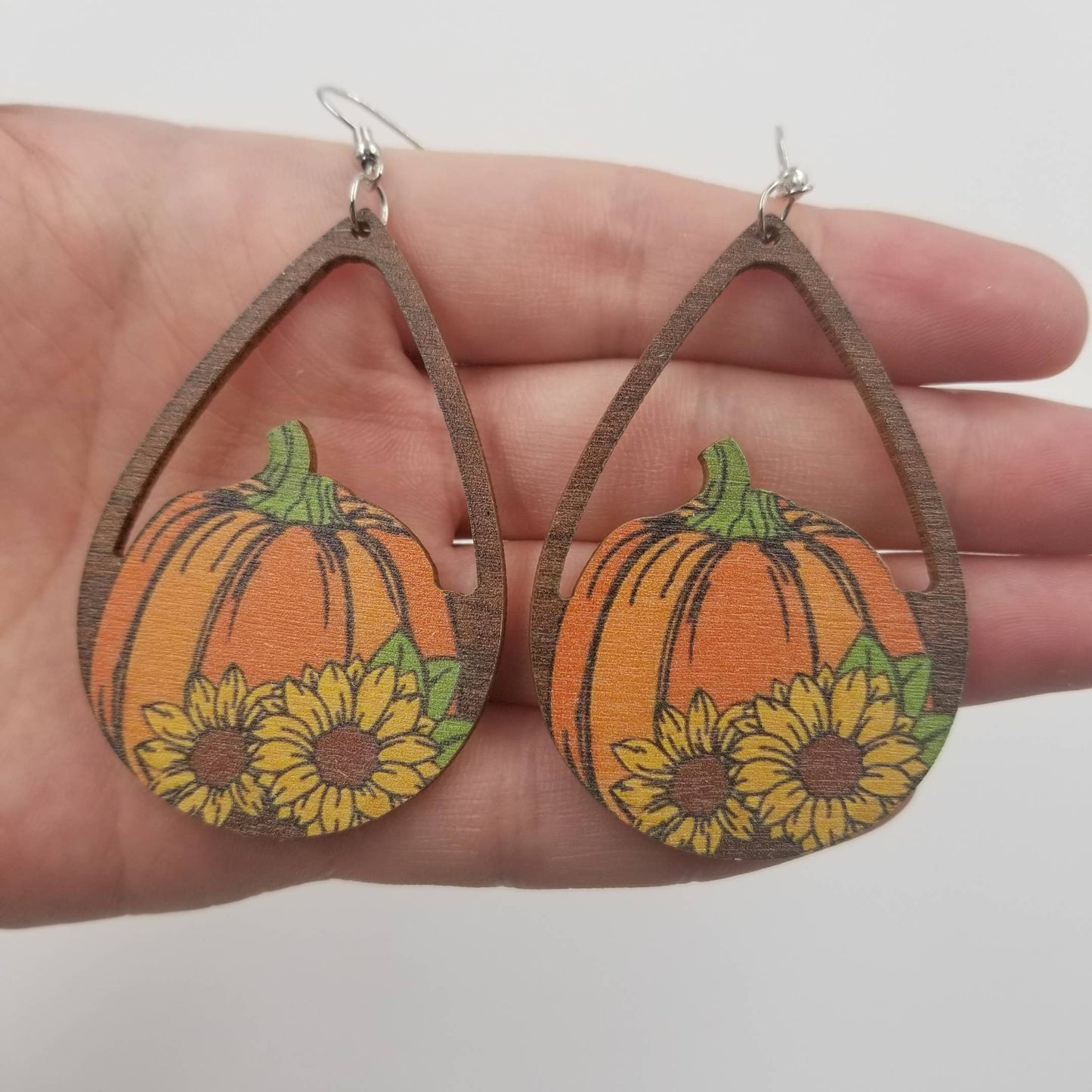 Fall Pumpkin Wooden Earrings