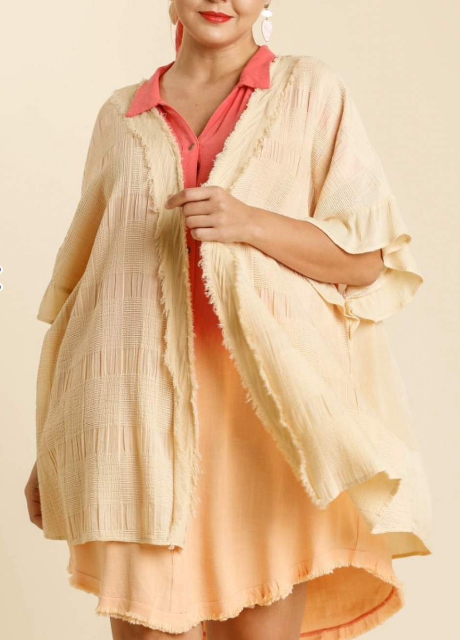 Textured Ruffle Sleeve Kimono