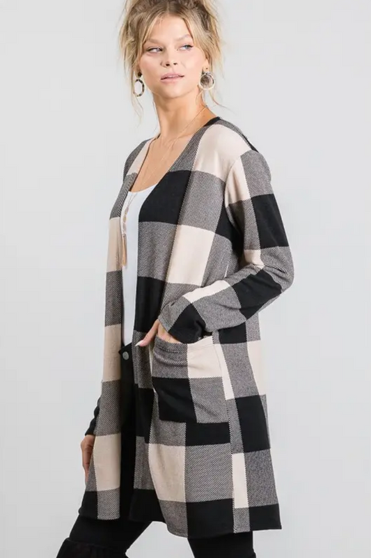 Checkered Cardigan - Black/Ivory